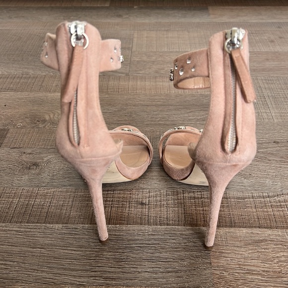 GIUSEPPE ZANOTTI Blush Pink Suede Crystal Embellish Sandal Heel - Picture 5 of 12